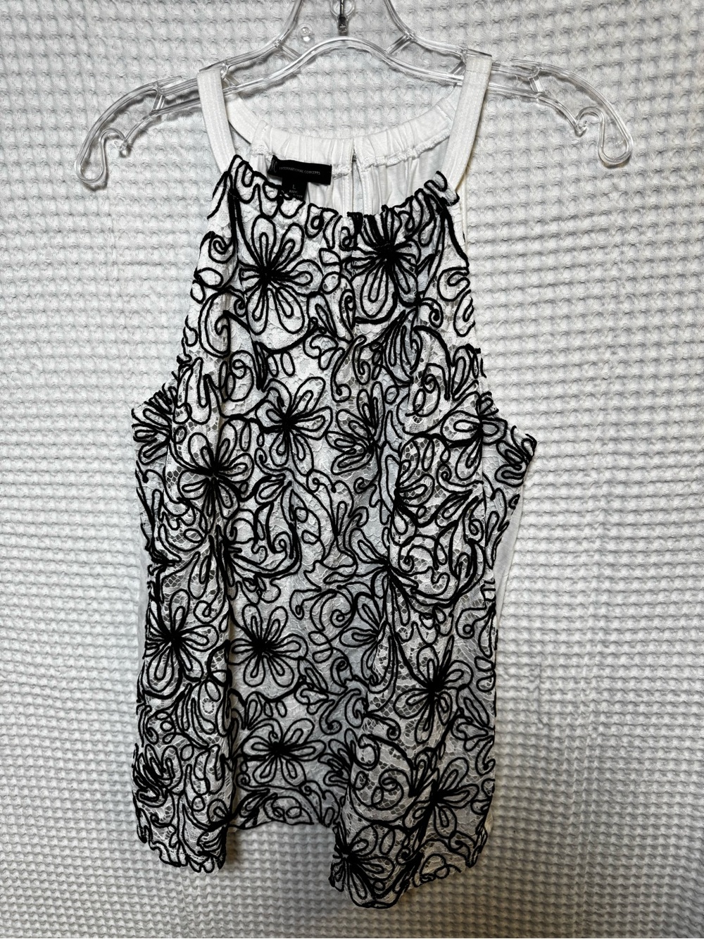 INC International Concepts White Camisole with Black Floral Lace Overlay